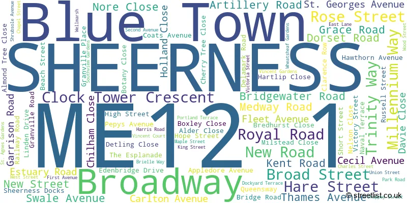 A word cloud for the ME12 1 postcode